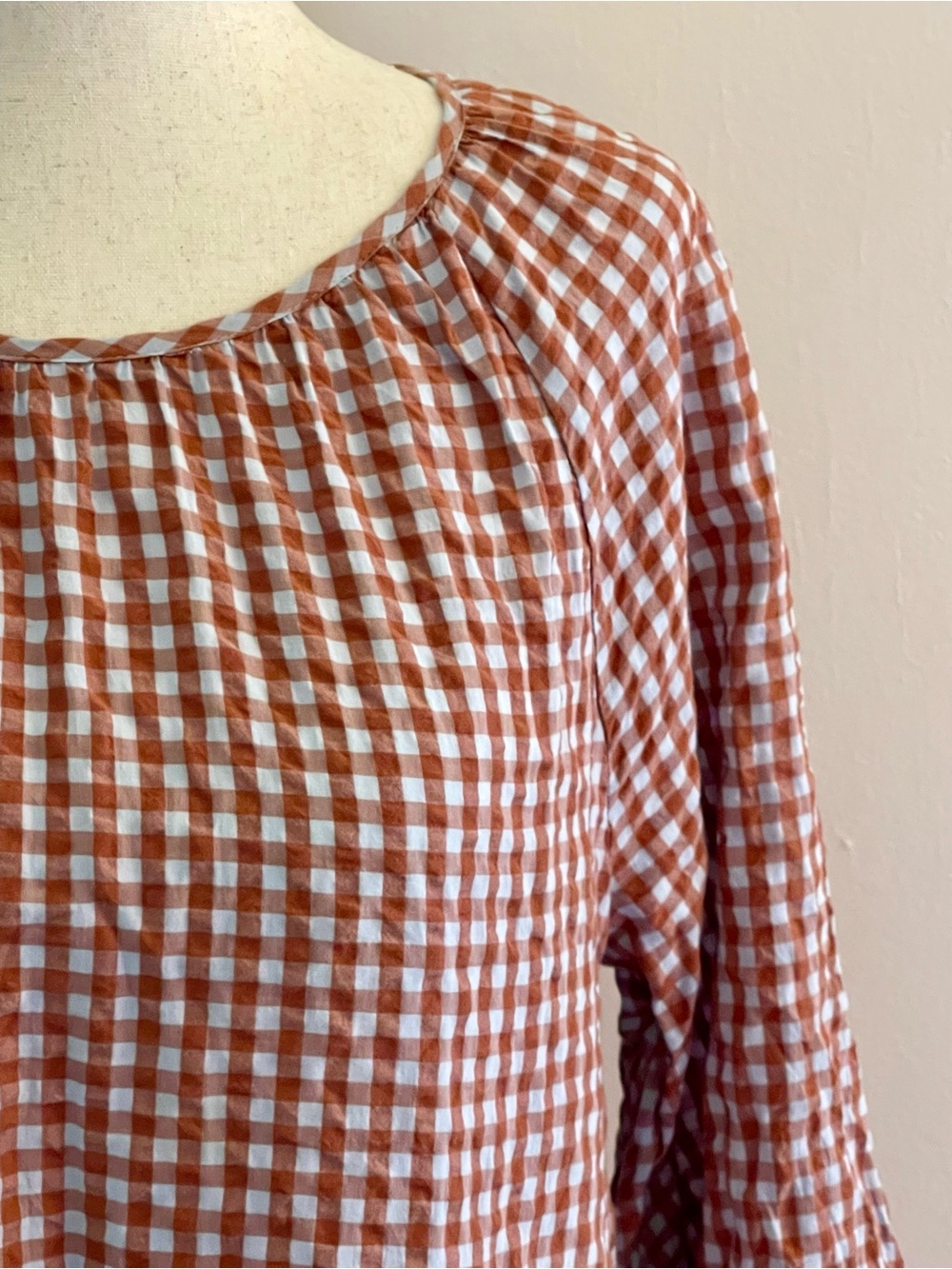 Madewell Rust Gingham Cotton Tiered Mini Dress Balloon Sleeve 8 - Picture 2 of 7